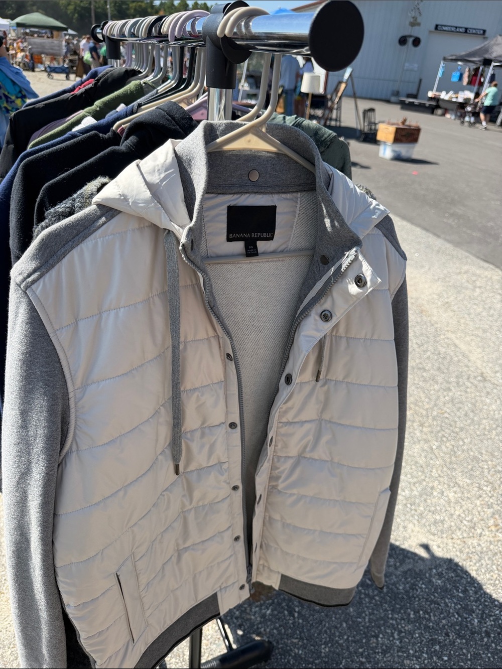 Banana Republic Light Gray Quilted Hooded Hybrid Jacket